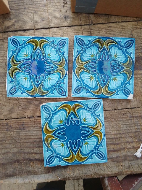 Original CLEVELAND  6" x 6" Antique High Relief Majolica  Art Nouveau Tile.