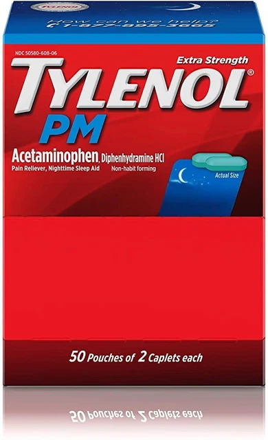 Tylenol PM Extra Strength Acetaminophen Pain Reliever Sleep Aid (50 X 2 Count)