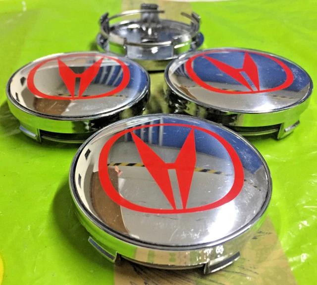 HONDA ALLOY WHEEL Centre Cap Logo Silver/Red 60mm Set Of 4 Hub Caps