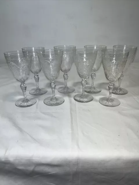 8 Clear Crystal 7” Stemmed Water Goblets