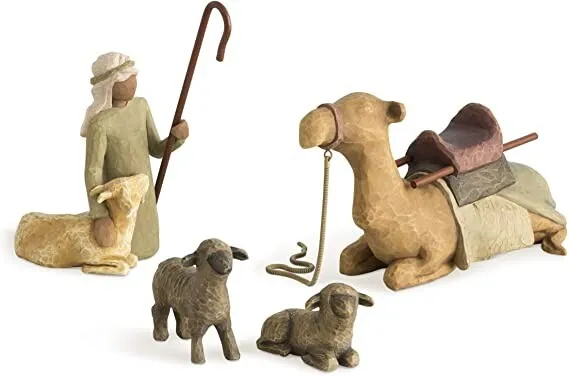 Willow Tree Shepherd and Stable Animals 7" Hand-Painted Resin Figure Set (26105)