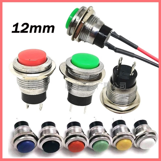 MINI PUSH BUTTON Pre-Wired Momentary 12mm Black White Red Green Blue ...
