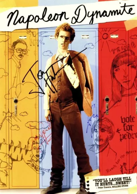 NAPOLEON DYNAMITE MOVIE CAST x3 SIGNED PHOTO POSTER 12"X8" A4  Jon Heder