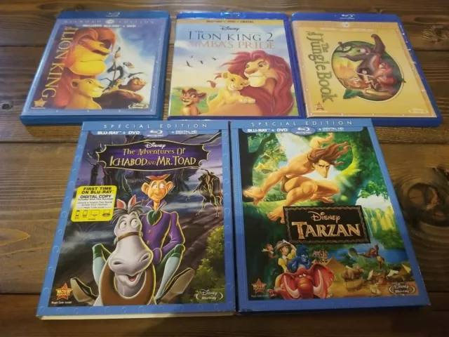 Disney Blu-ray Dvd Lot Of 5 Movies Lion King 1&2, Jungle Book, Ichabod, Tarzan