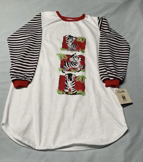 (NEW) Carter’s Nightgown White With Zebras And Striped Sleeves Large  8/10