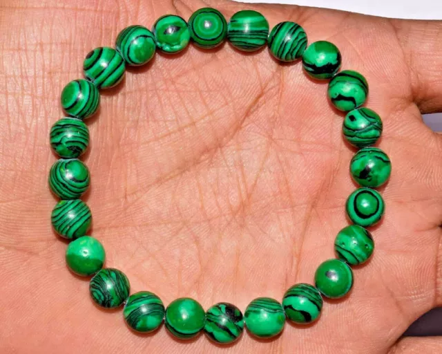 Malachite Bracelet Pierre Précieuse Espacement Rond Sphère Perles 8 MM7 " AN-084 2