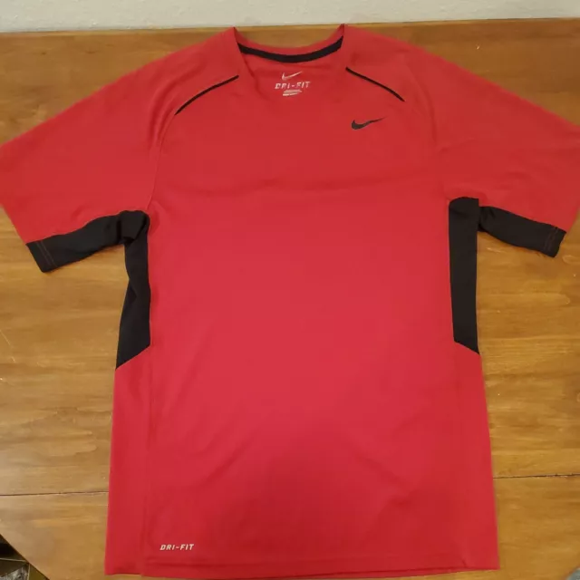 Nike Youth Boy's T-Shirt Size Small Red Black Dri Fit Swoosh Logo Athletic Cut