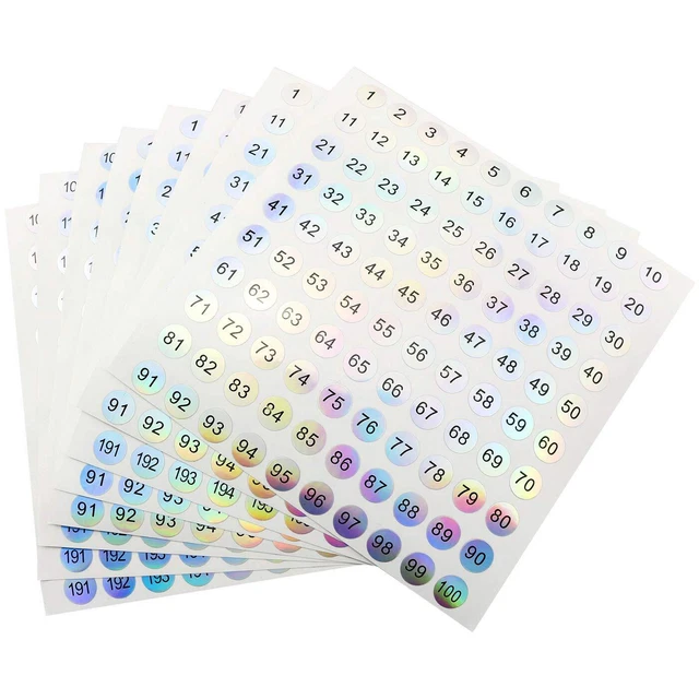8 Sheets Consecutive Laser Number Stickers Small Round Labels Self Ad...