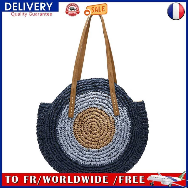 Straw Rattan Bag Woven Women Summer Messenger Bags Beach Handbag (Blue)