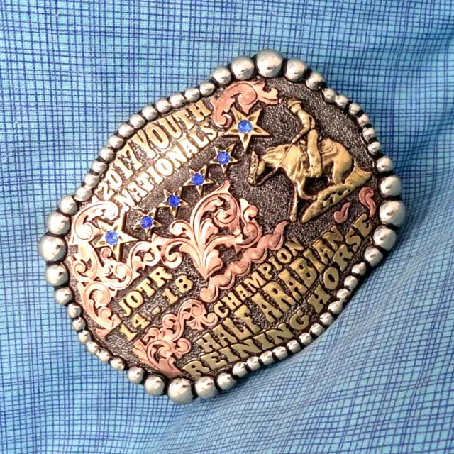 Half Arabian Reining Horse 2017 Nat Champ Trophy Belt Buckle Molly Custom.SHY321