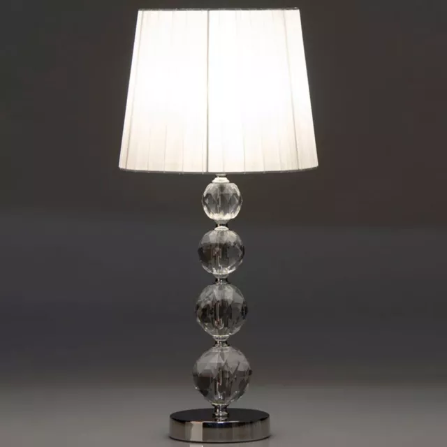 Lampada da tavolo Lume da Comodino in Cristallo e Tessuto Bianco Abatjour 25x54