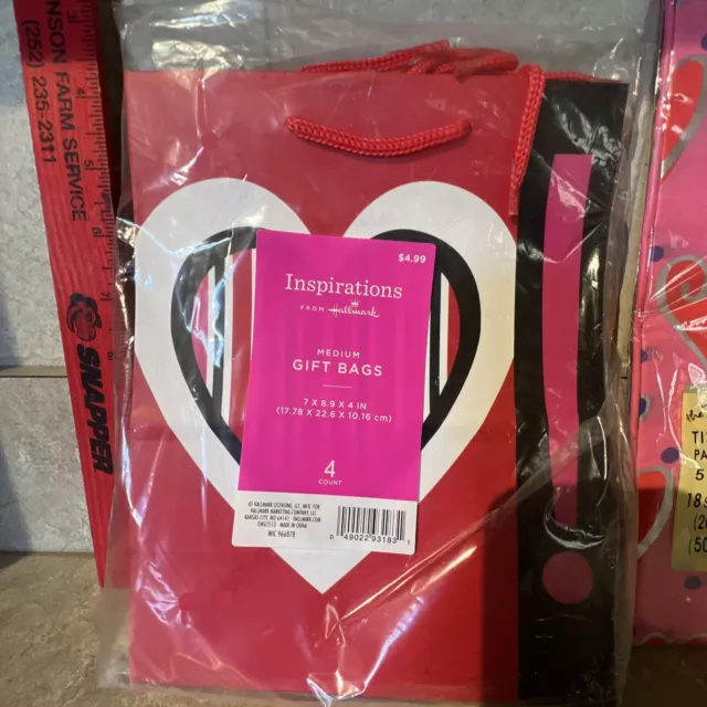 4 bolsas de regalo Hallmark Love Heart medianas + papel tisular surtido 7""x 8,9"" rápido 2