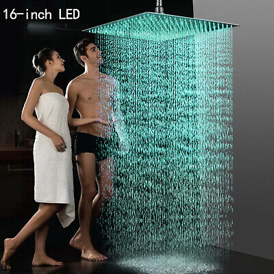 16inch LED Shower Head Wall/Ceiling Mount Rain Square Top Sprayer Brushed Nickel