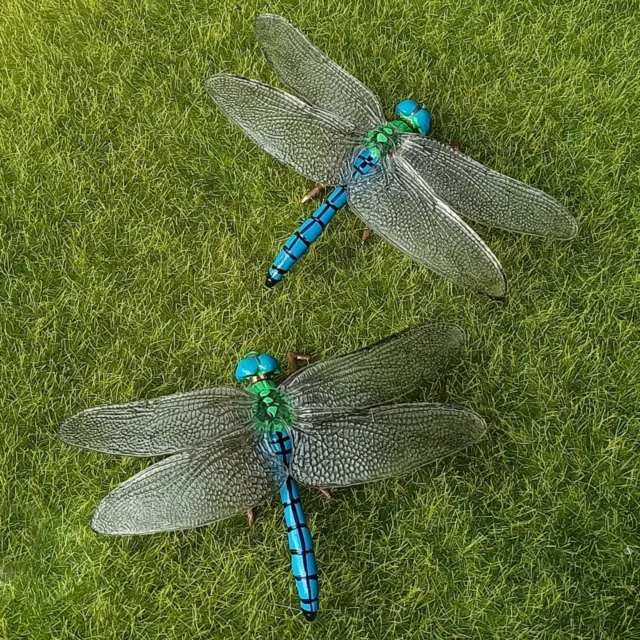 Flying Blue Dragonfly Lifelike Fairy Garden Terrarium Figurine Decor Insect Toy