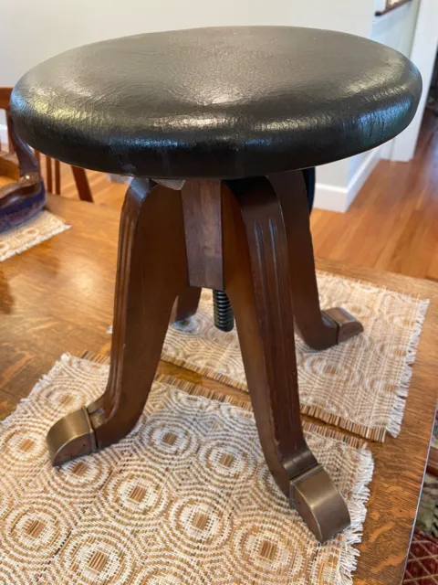 Antique Hamilton Mfg Co. Adjustable Height Mahogany Piano Stool