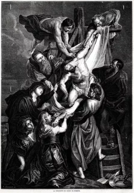 Deposizione di Gesù Cristo dalla Croce, di Rubens. Capolavoro.Grande veduta.1862