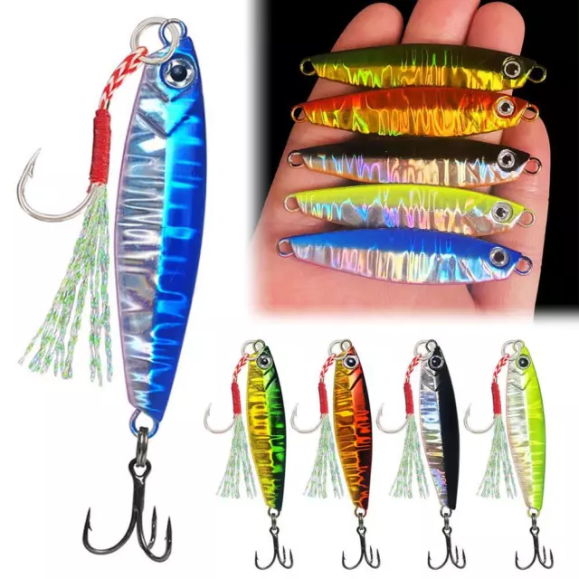 10g Metal Jig Jigging Lure Spoon Bait with Feather 2024 Hook Lead Long Y2N4