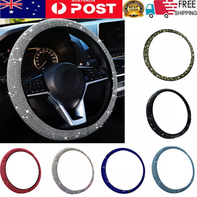 Crystal Steering Wheel Cover Leather Bling Rhinestone Car Protections Universal