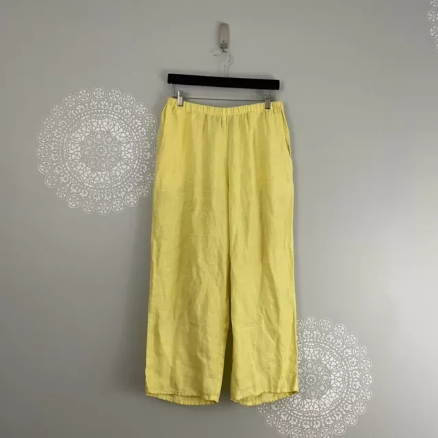FLAX YELLOW LINEN High Rise Pull On Wide Leg Pants Womens Size Small ...