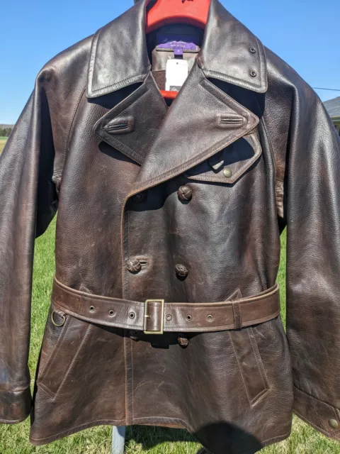 $5k New Ralph Lauren Purple Label Leather Jacket M moto military double-breasted