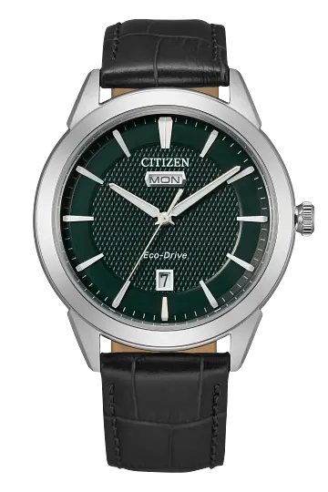 New Citizen Corso Eco-Drive Green Dial Leather Band Men's Watch AW0090-02X