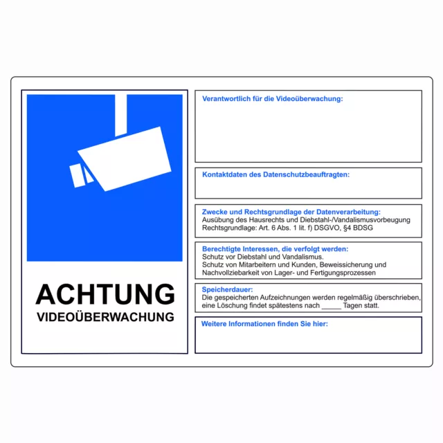 Aufkleber Achtung Videoüberwachung 30x20cm DSGVO BDSG Datenschutz Schild R069