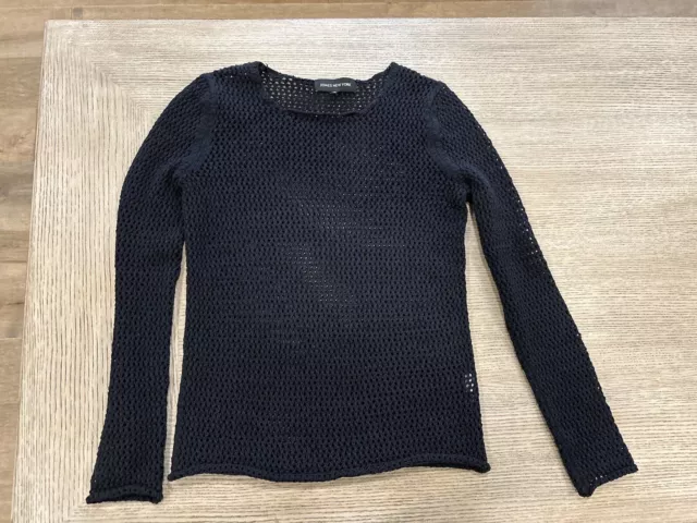 Jones New York Woman Sweater XS Navy Pullover Open Weave Long Sleeve