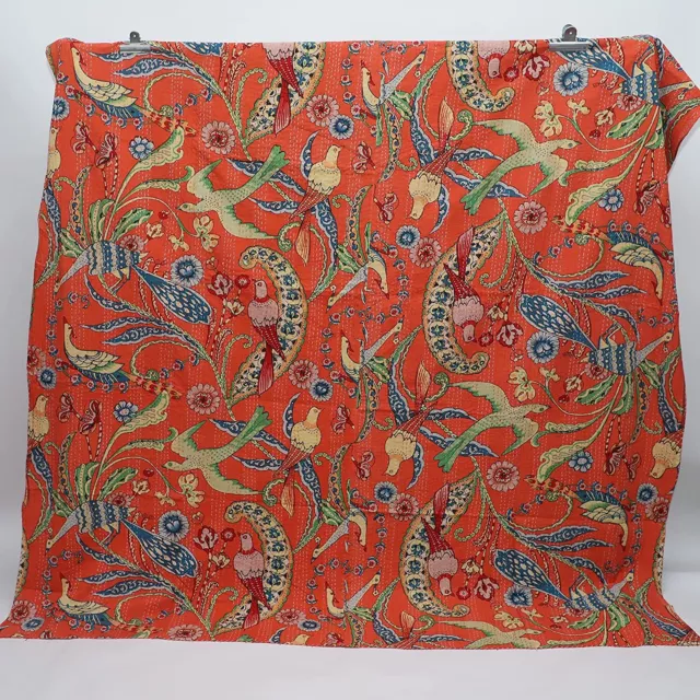 Indian Handmade Kantha Bedding Bedspread Quilt Cotton Throw Bird Print Blanket