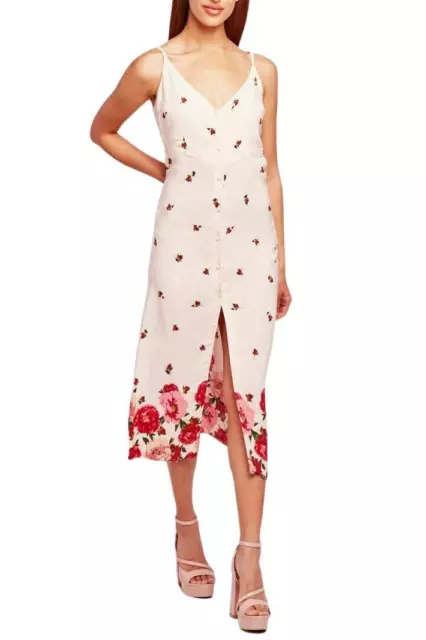 Topshop Pale Pink Rose Border Print Strappy Summer Dress Button Down 3