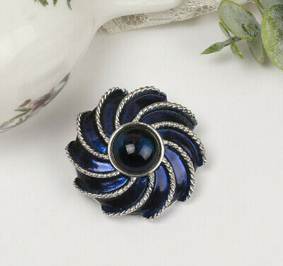 Vintage Avon Dark Blue Cabochon Enamel Flower Scarf Clip Pin Brooch