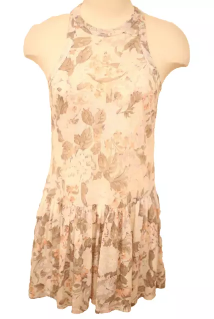 Rebecca Taylor Women's XS Marlena Mini Dress Linen Floral Drop Waist Sleeveless
