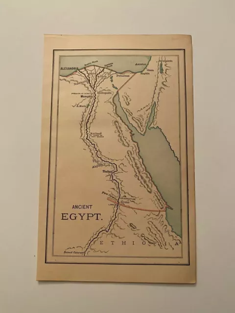 K162) Map of Ancient Egypt Ethiopia Cairo River Nile Alexandria 1894 Engraving