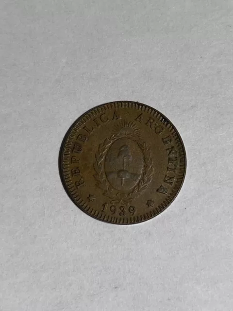 1939 - ARGENTINA - 2 centavos - XF! - Nice old WWII coin!