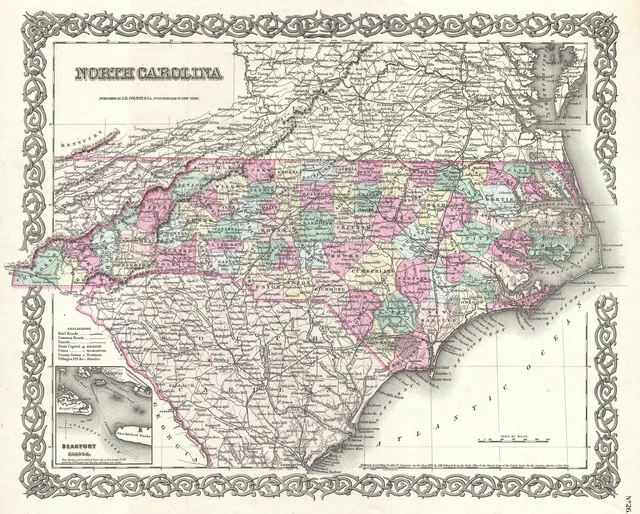 1855 Colton Map of North Carolina  GLOSSY PHOTO PRINT 904