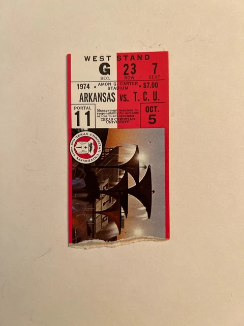 1974 TCU Horned Frogs vs Arkansas Razorbacks NCAA Football Ticket Stub FAIR/GD