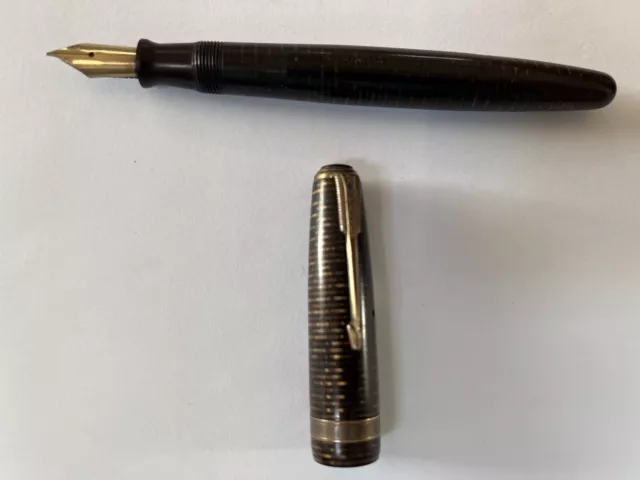 1937 Vintage Parker Blue Diamond Vacumatic Fountain Pen - Golden Brown Striped