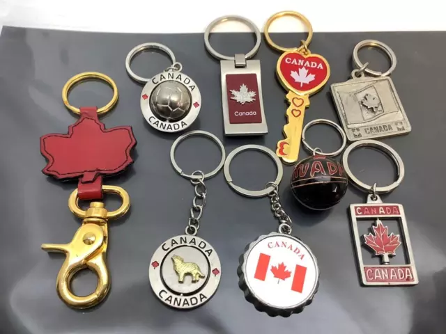 9 Different Vintage Keyring CANADA Keychain MAPLE LEAF Porte-Clés FLAG ~ WOLF