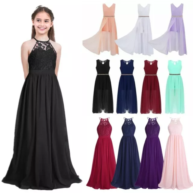 Kids Flower Girls Dress Chiffon Skirt Wedding Party Bridesmaid Evening Long Gown