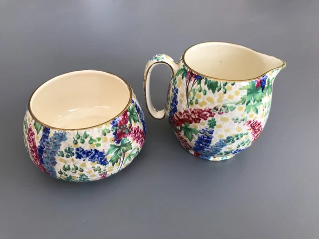 Vintage Royal Winton Grimwades 'Delphinium' Sugar Bowl and Creamer 2