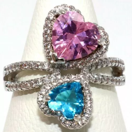 1.50Ct Coeur Saphir & Topaze Fiançailles Promesse Bypass Bague 14K Blanc or Sur