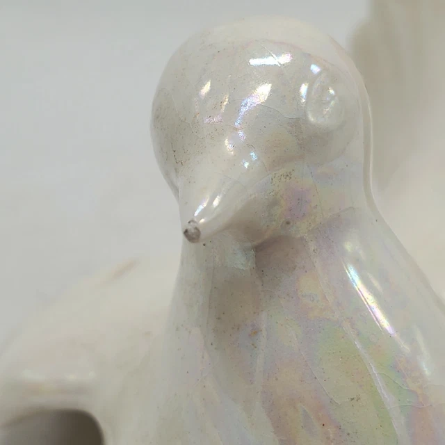 Iridescent White Ceramic Bird Dove Fantail Figurine Vintage 3