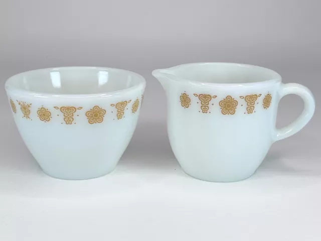 Pyrex Corning Butterfly Gold Creamer 722 & Open Sugar Bowl