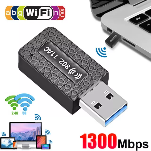 Clé WiFi Puissante 2.4G 5GHz 1300Mbps Adaptateur Wifi USB 3.0 Double Bande  6955410014793