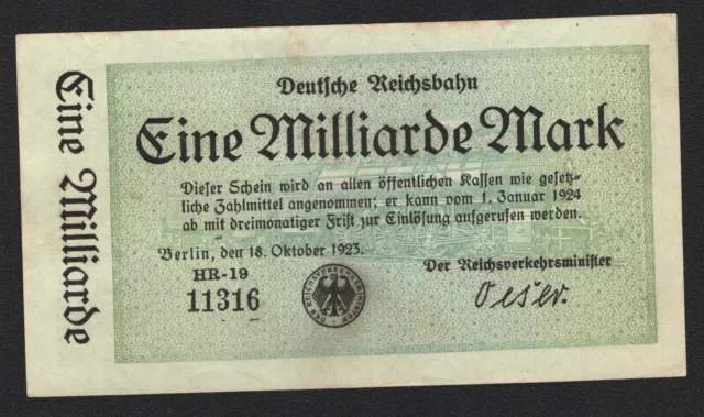 RVM- 10a), Reichsbahn - Berlin; 1 Mrd. Mark vom 18. Oktober 1923; FZ „HR"