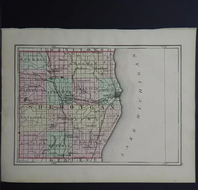 Wisconsin, 1876 County Map, Sheboygan or Winnebago County, Double Sided M11#09