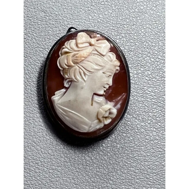 Antique Sterling Silver 800 Carved Cameo Brooch/Pin and Pendant
