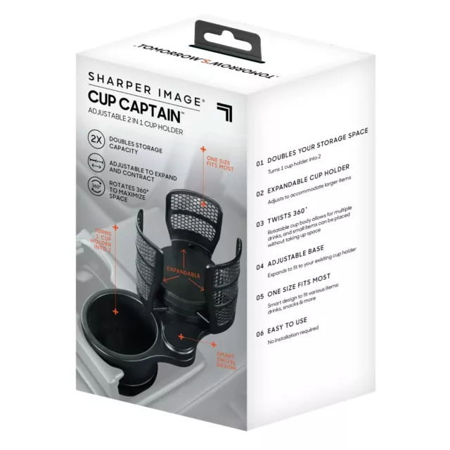 Sharper Image Cup Captain Adjustable 2 in 1 Cup Holder Swivel New Sharper Image Cup Captain Adjustable 2 in 1 Cup Holder Swivel New