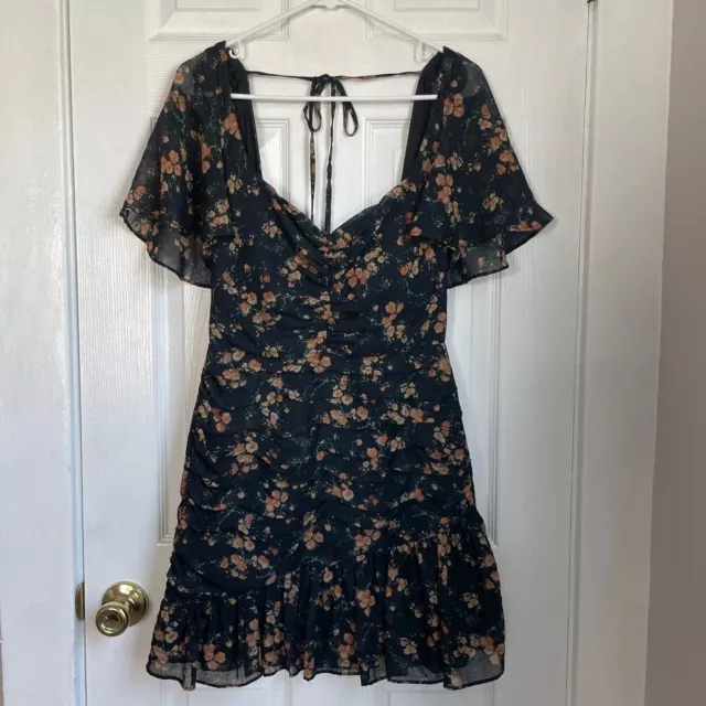 Free People Seven Wonders Dress Womens  Black Orange Floral Marigold size 6 3