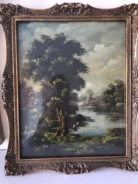 Travellers in a Landscape Antique Oil Painting 19th Century English School