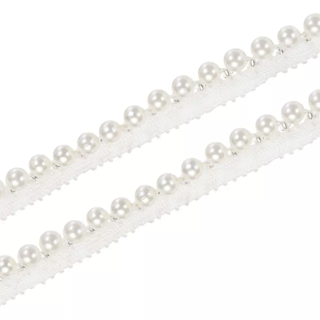 5 Yards Faux Pearls Lace Ribbon Applique Pearl Fringe for Wedding Party White